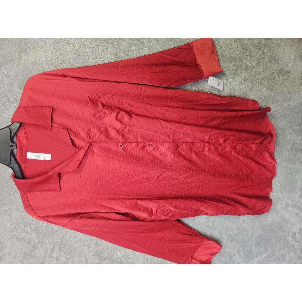 Brand New Auden Red Silk-Like Sleepwear Button up Shirt Gown Size Large